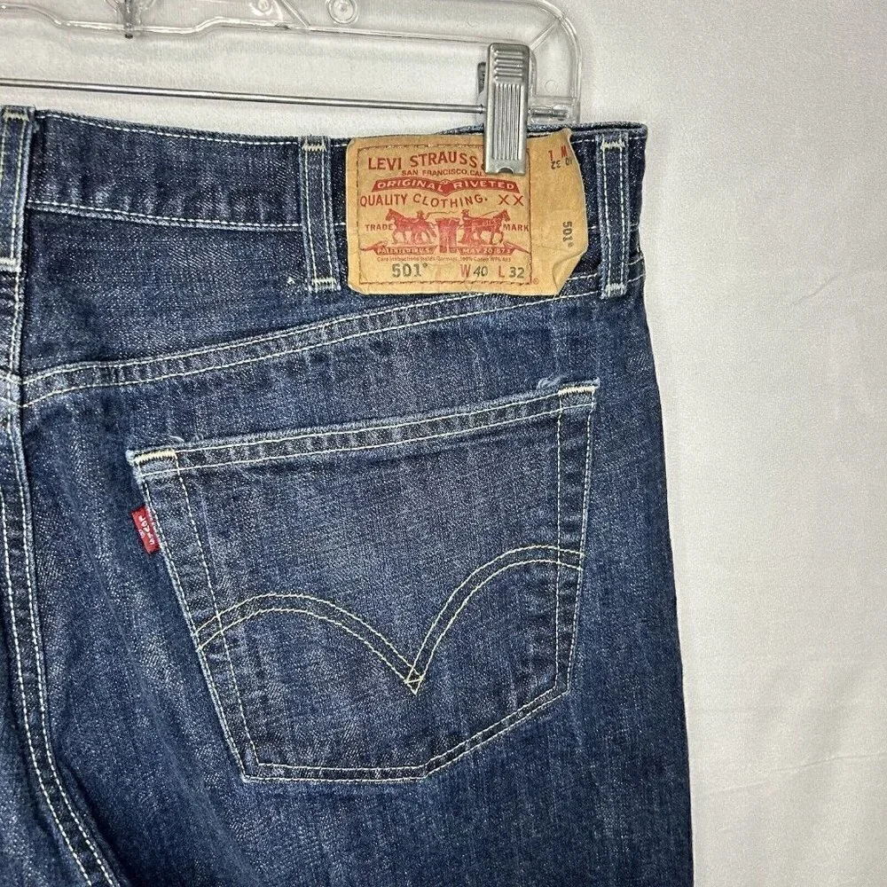 Levis 501 Jeans Regular Button Fly Straight Leg Denim Tag: 40x32 Actual: 38x30